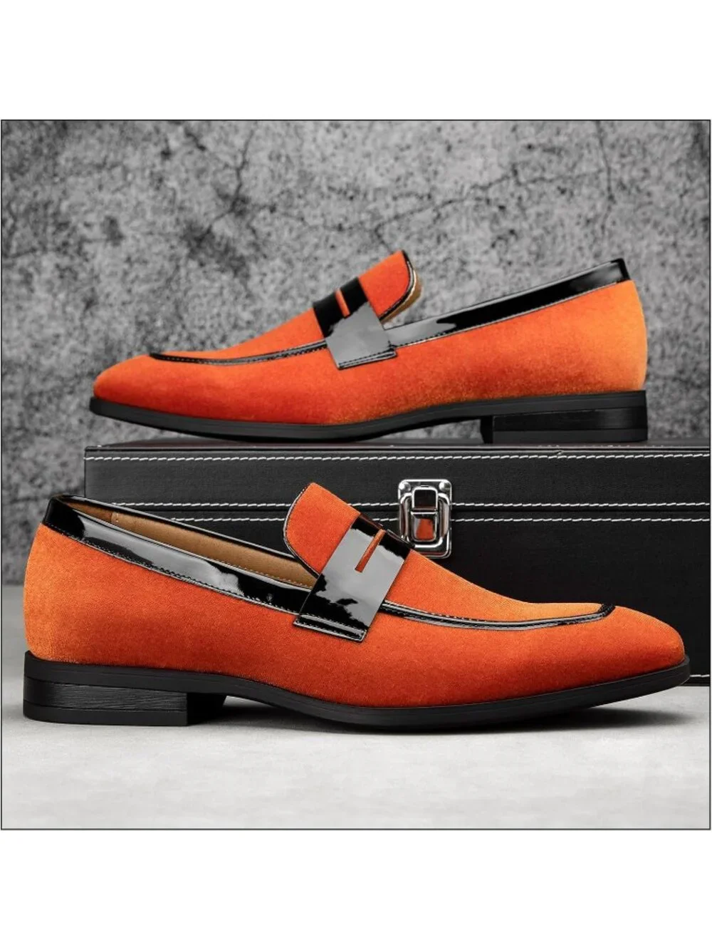 🆕Men's Orange Rubber Velvet Loafers Pull-On Dress Shoes Tuxedo Suit Shoes